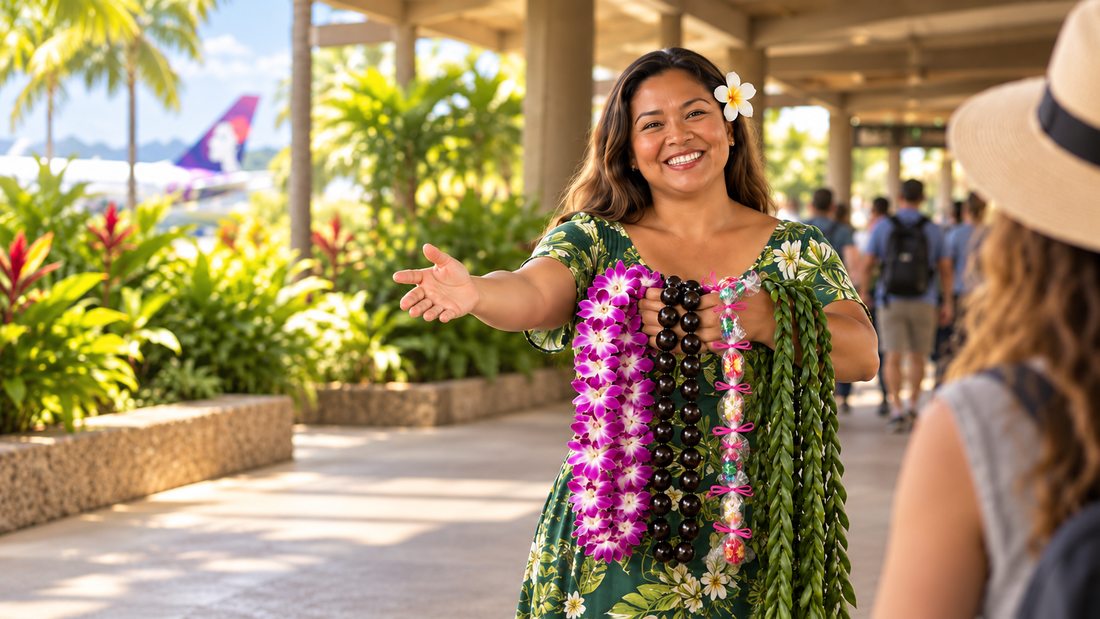 Kauai airport lei greeting welcome